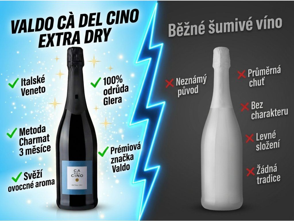 Valdo Cà del Cino vs. běžné šumivé víno — srovnání kvality
