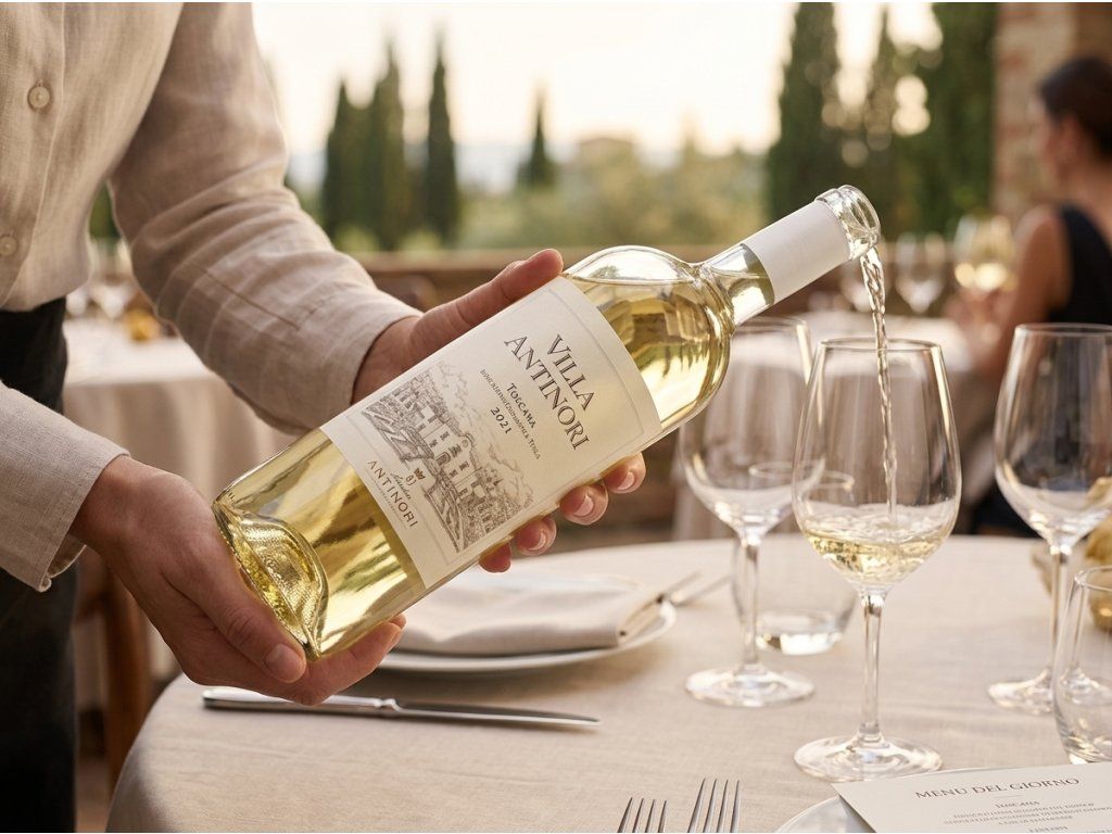 Villa Antinori bílé víno při servírování