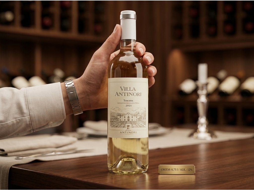 Villa Antinori bílé víno v ruce