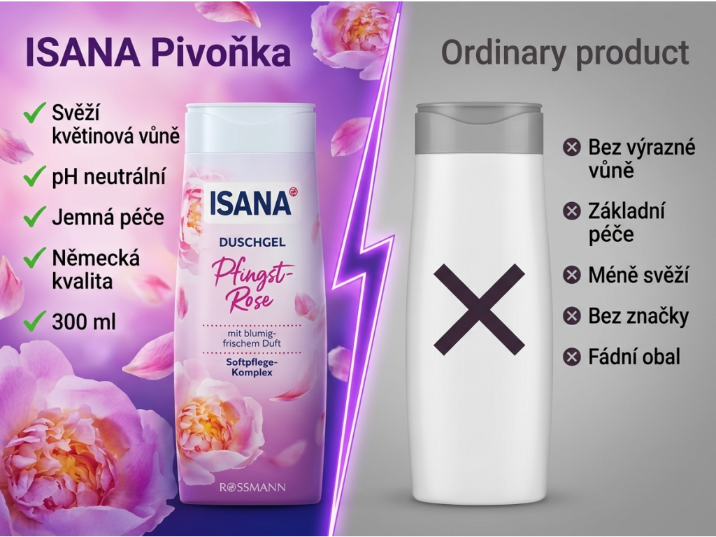 Isana sprchový gel Pivoňka 300 ml - srovnání