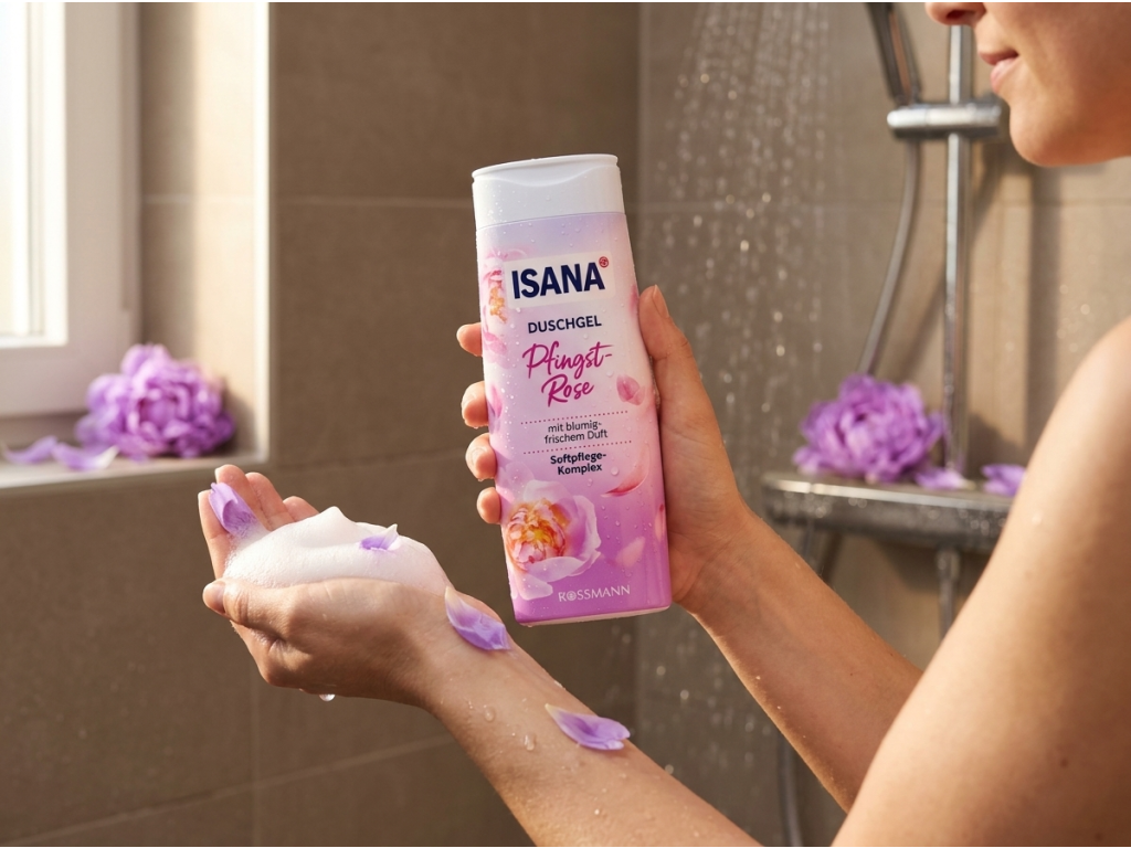 Isana sprchový gel Pivoňka 300 ml - použití ve sprše