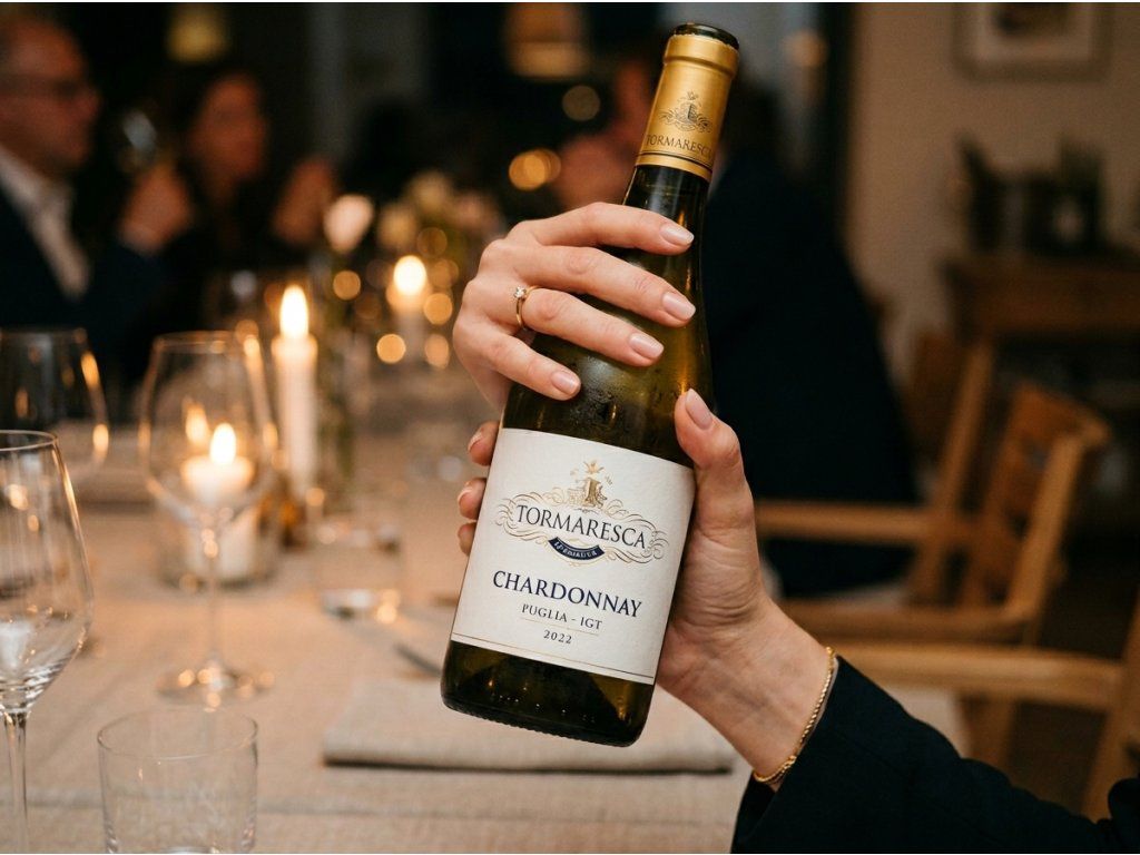 Antinori Tormaresca Chardonnay IGT – láhev v ruce