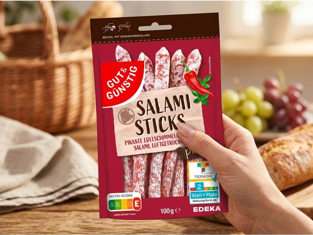 G&G Salami Sticks pikantní 100 g v ruce