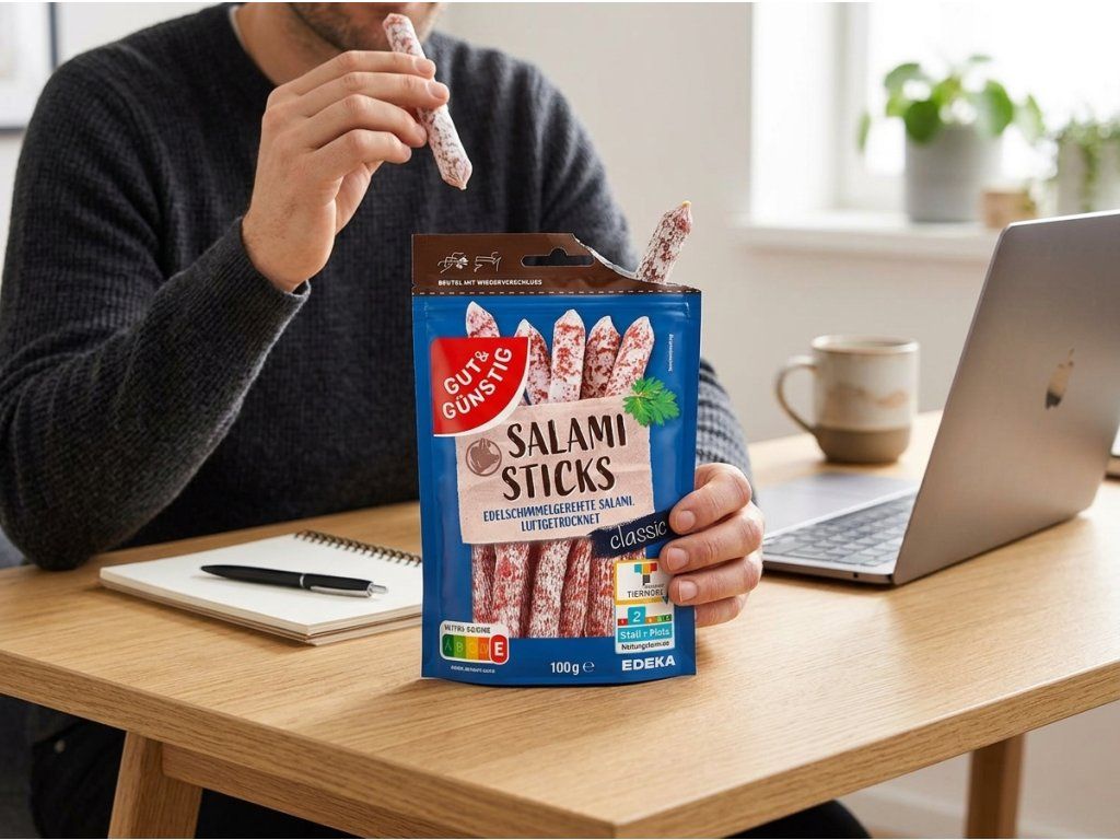 G&G salámové tyčinky Classic při konzumaci