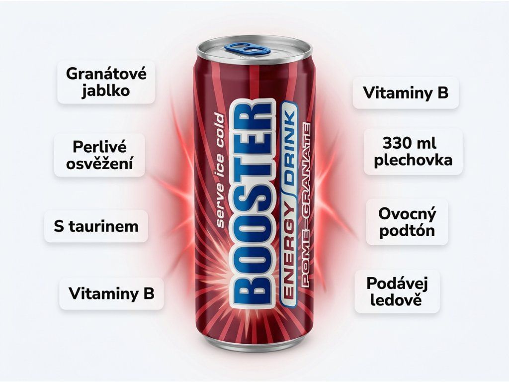 Booster energetický nápoj s příchutí granátového jablka 330 ml - hlavní benefity