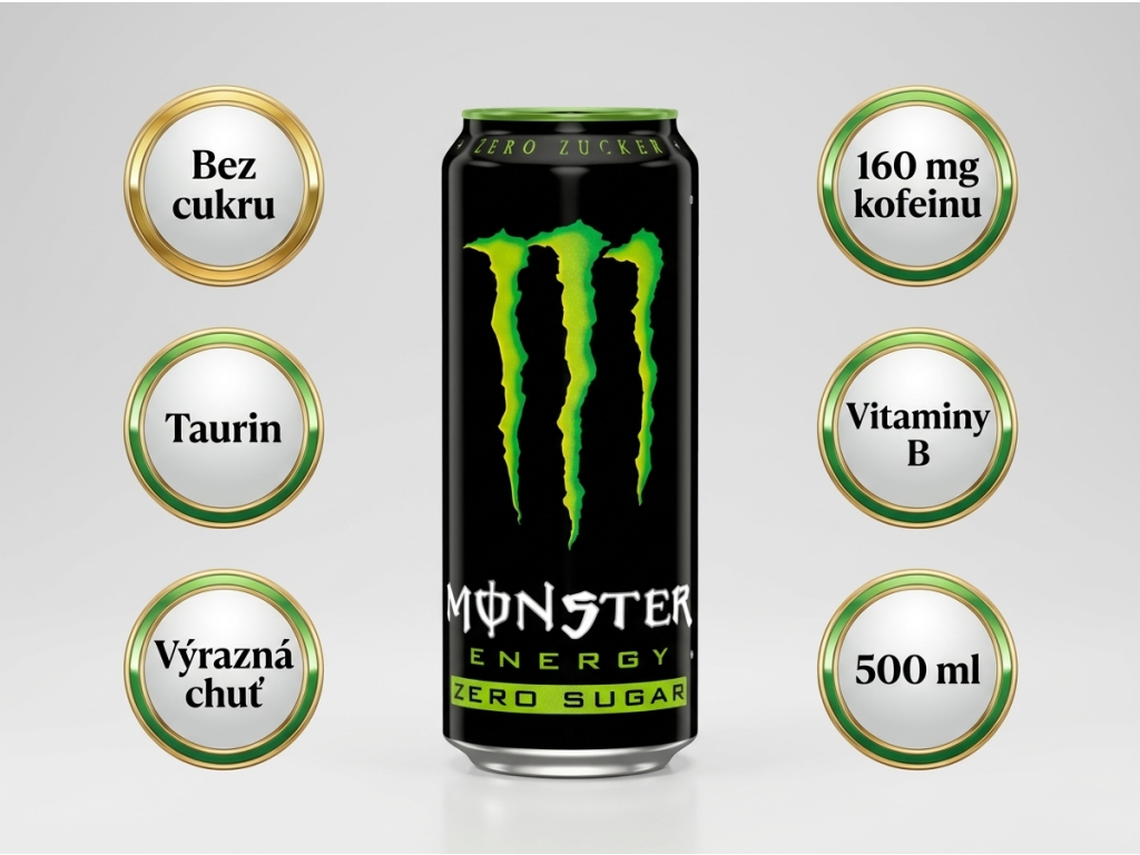 Monster Energy Green Zero Sugar 500 ml - hlavní benefity