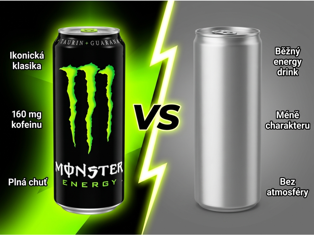 Monster Energy Original 500 ml - srovnání s běžným energy drinkem