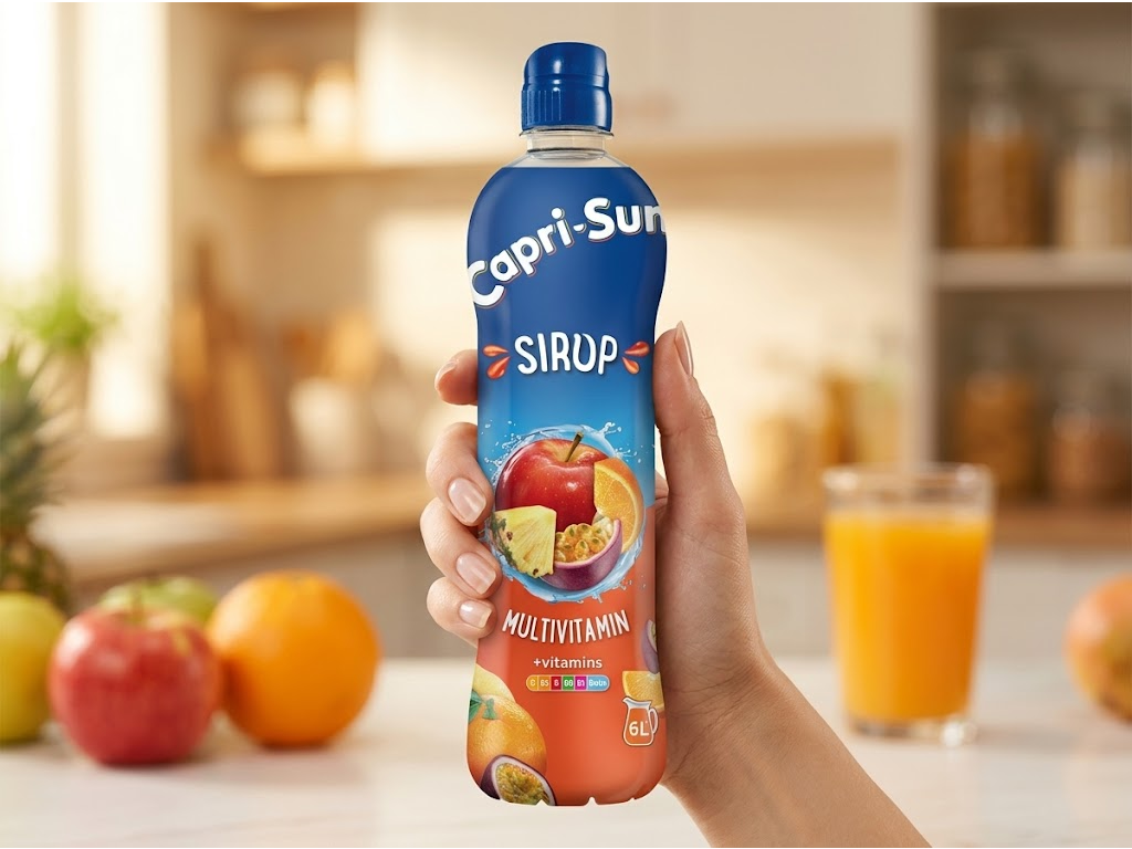 Capri-Sun multivitaminový sirup s vitamíny 600 ml - lahev v ruce