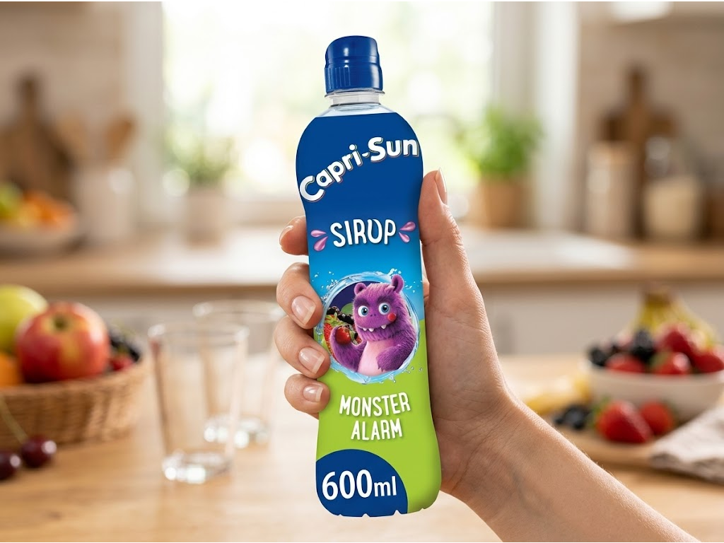 Capri-Sun ovocný sirup Monster Alarm 600 ml - lahev v ruce
