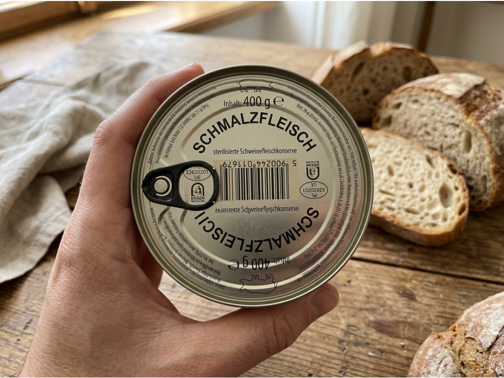 Animex vepřové maso ve sádle 400 g - detail produktu v ruce