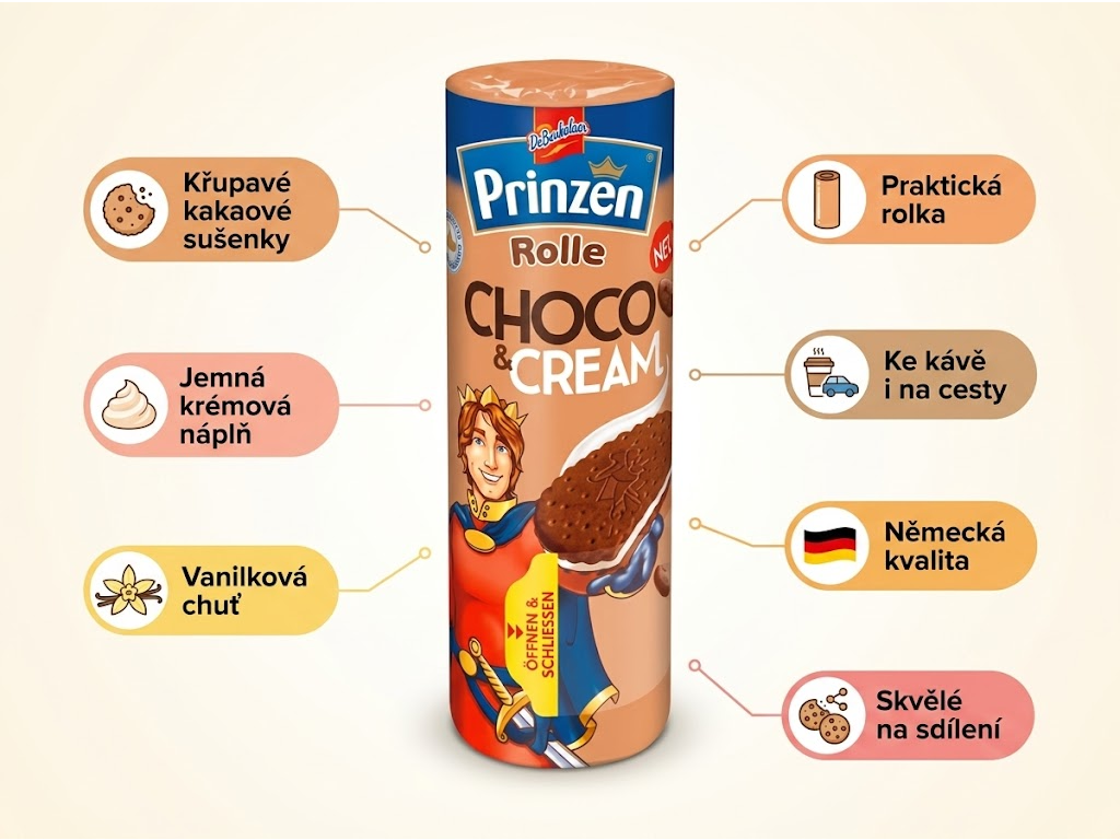 Prinzen Rolle kakaové sušenky s vanilkovo-krémovou náplní 352 g - hlavní benefity