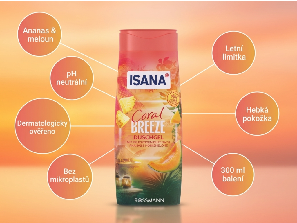 Isana sprchový gel Coral Breeze 300 ml - hlavní benefity