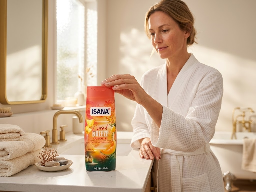 Isana sprchový gel Coral Breeze 300 ml - používání v koupelně