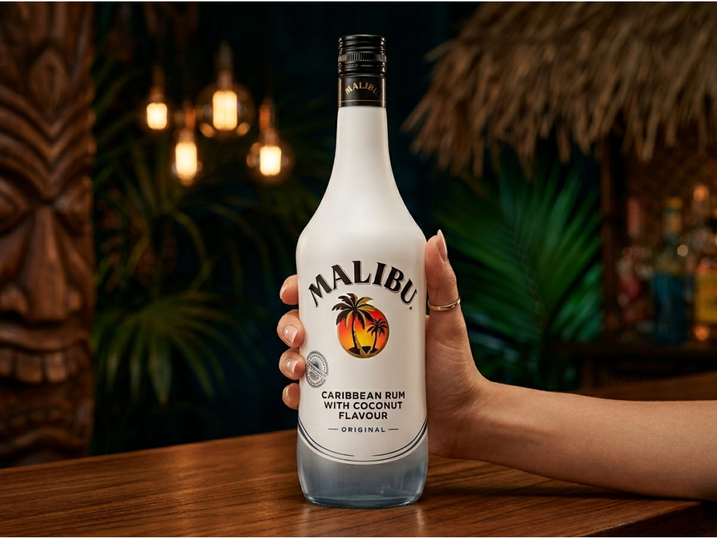 Malibu kokosový likér 18 % 1 l v ruce