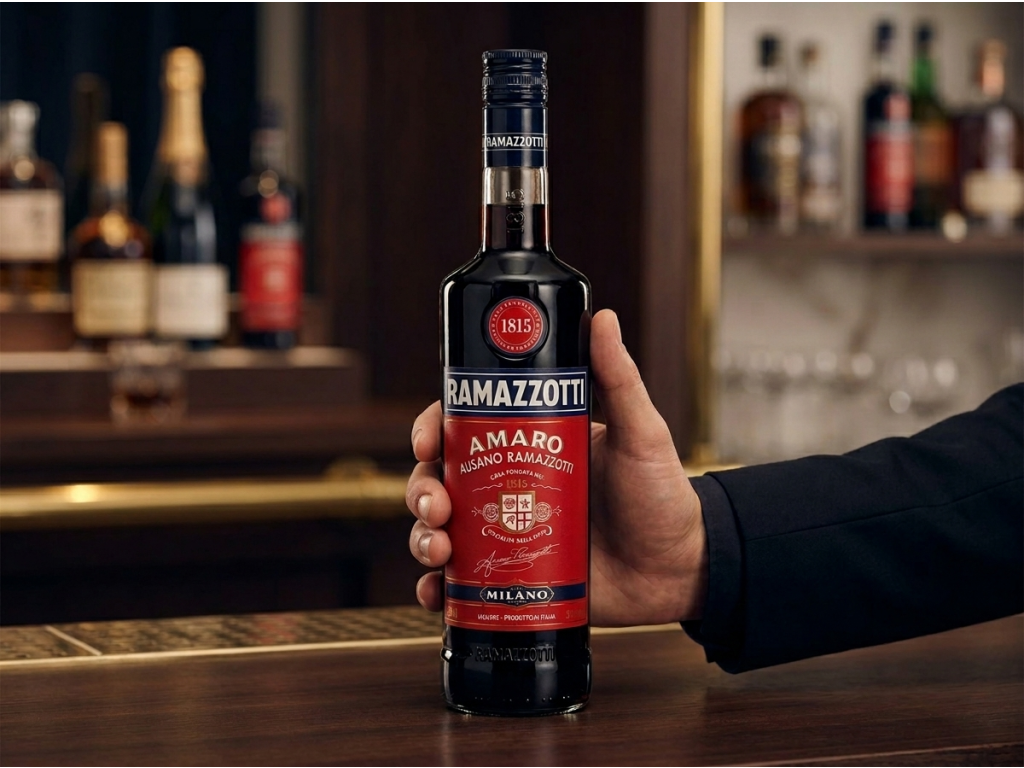 Ramazzotti Amaro bylinný likér 30 %, 0,7 l - láhev v ruce