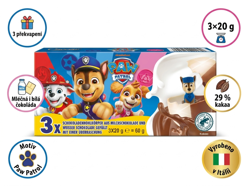 Choceur Paw Patrol čokoládová vajíčka - hlavní benefity