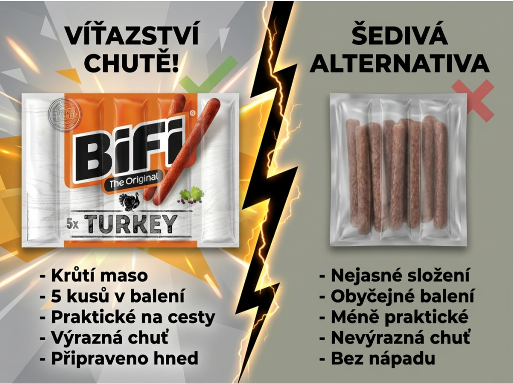 BiFi Turkey - srovnání s běžným snackem