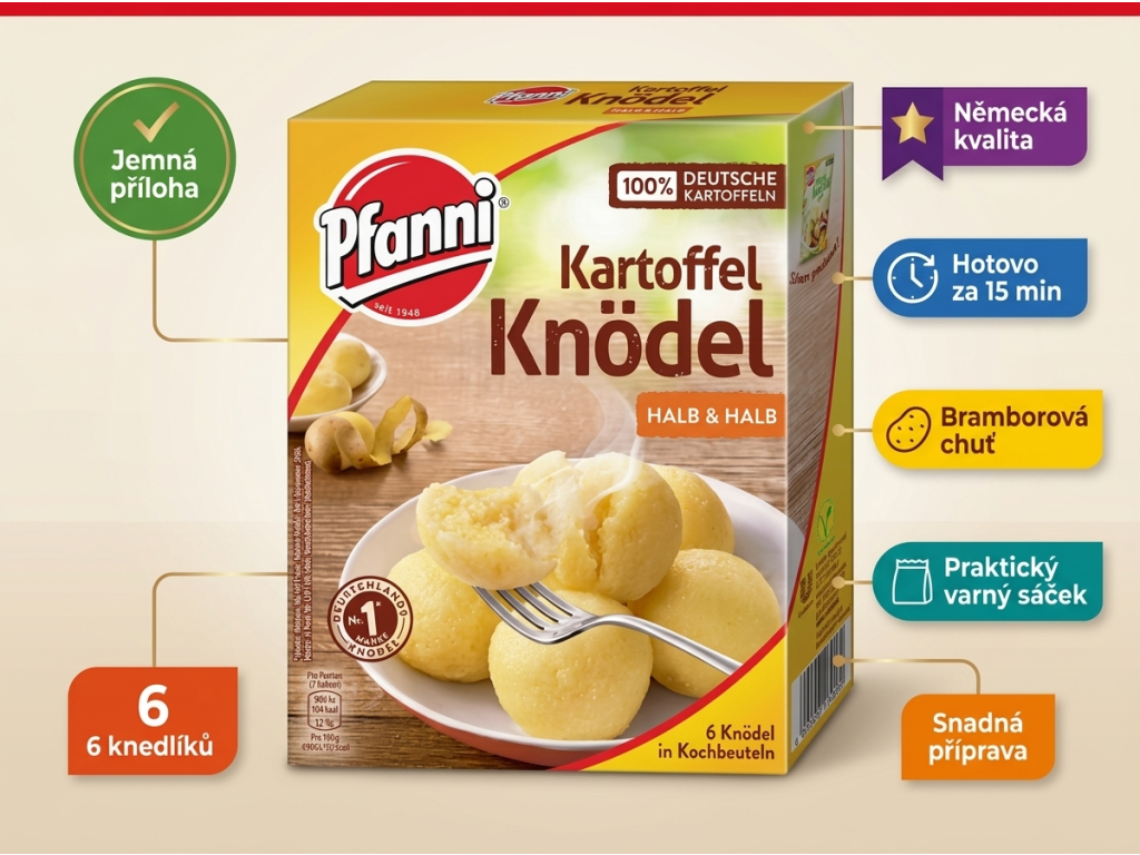 Pfanni bramborové knedlíky půl na půl 6 ks, 200 g - hlavní benefity