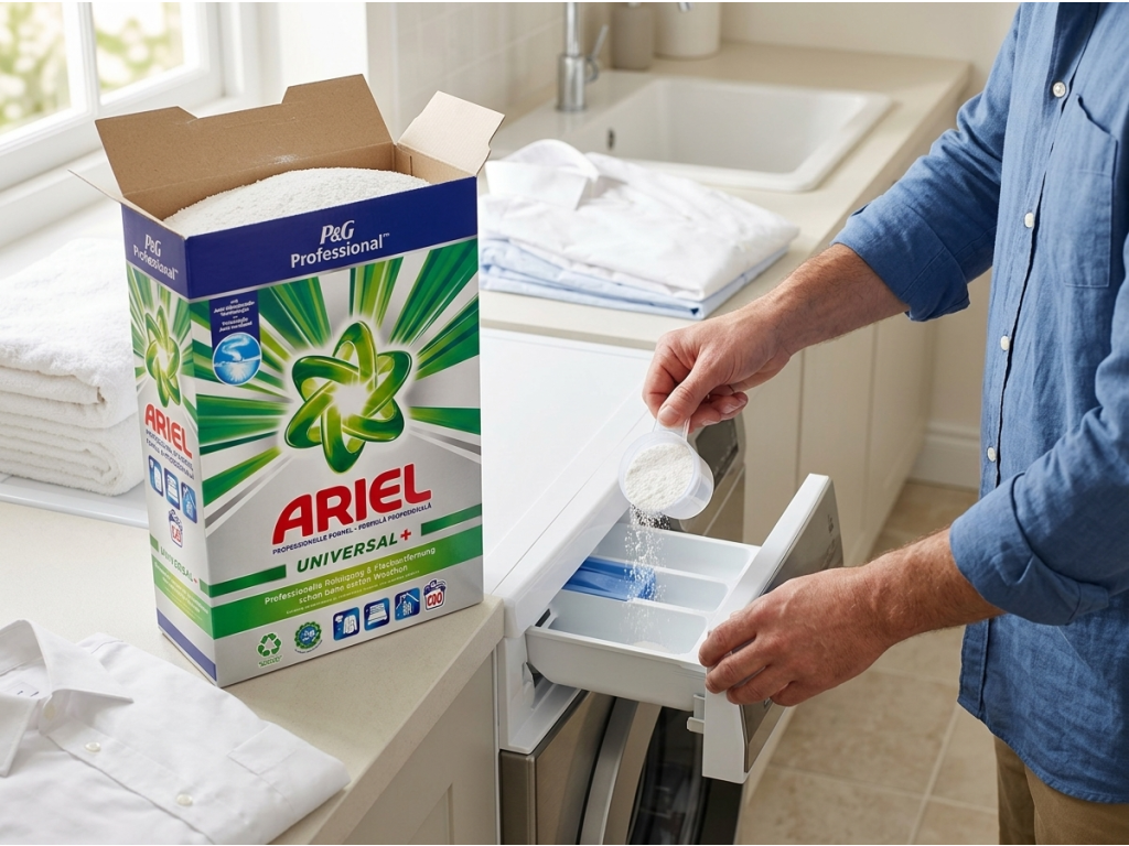 Ariel Professional univerzální prací prášek 120 praní, 7,2 kg - použití při praní