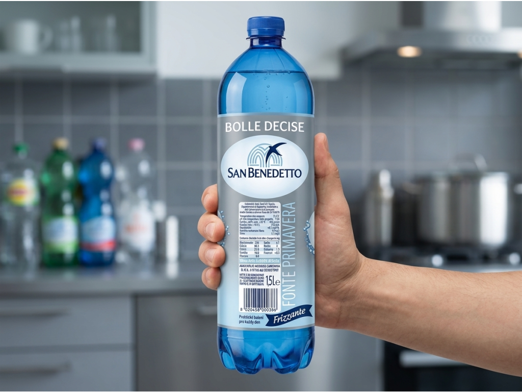 San Benedetto perlivá oligominerální voda 1,5 l - detail v ruce