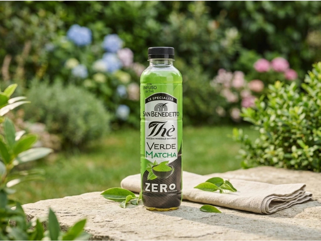 San Benedetto ledový čaj Matcha Zero 400 ml - přírodní servírování