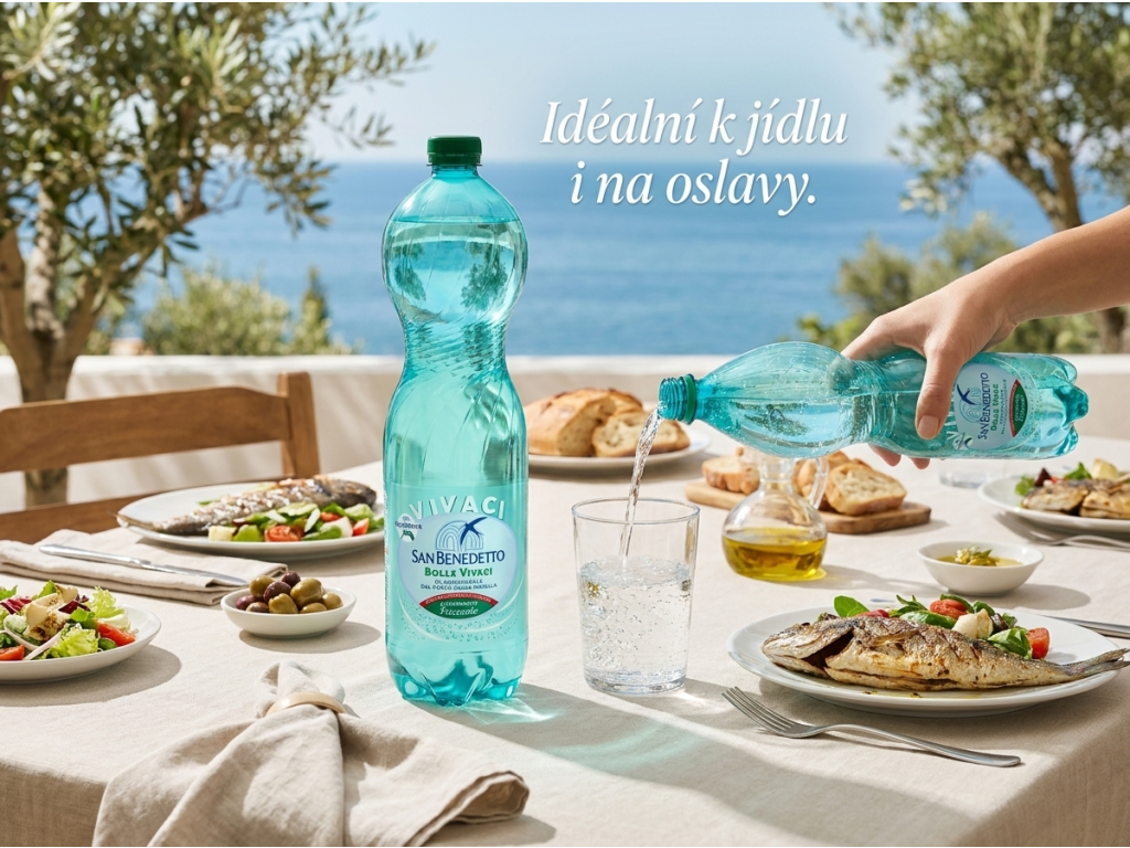 San Benedetto jemně perlivá oligominerální voda 1,5 l - servírování k jídlu