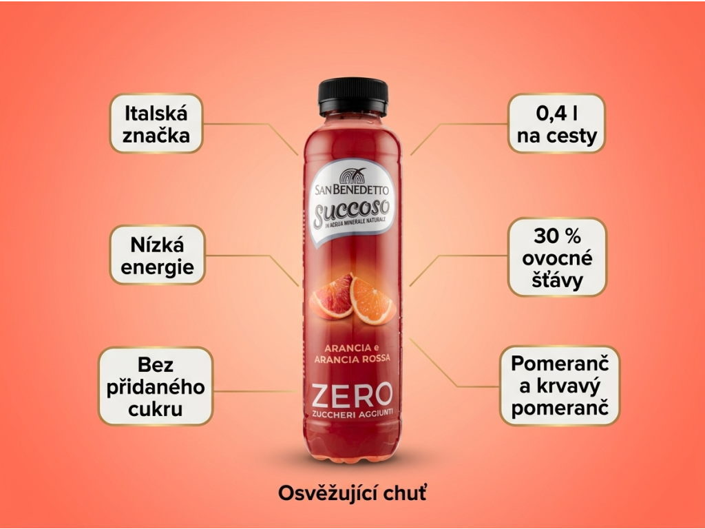 San Benedetto Succoso Zero pomeranč a krvavý pomeranč 0,4 l - benefity