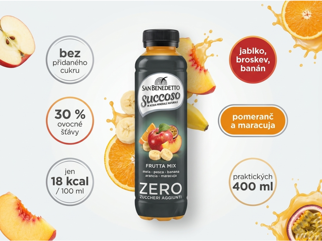 San Benedetto ovocný nápoj Succoso Fruit Mix Zero 0,4 l - benefity bez přidaného cukru