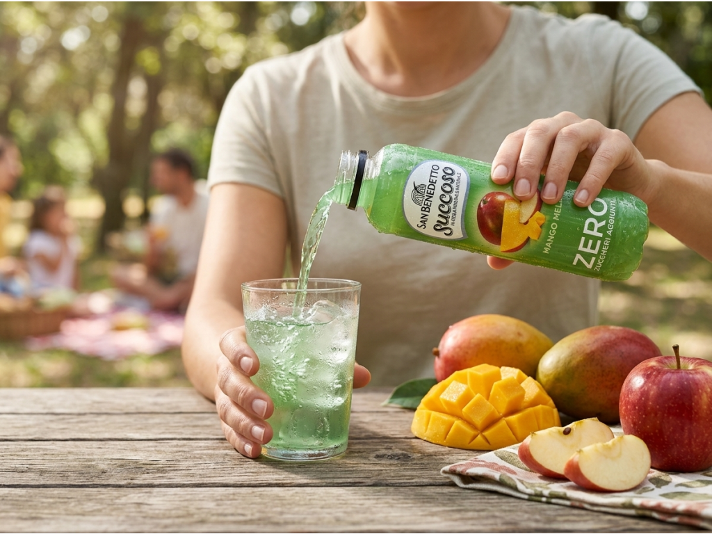 San Benedetto Succoso Mango Mela Zero 0,4 l - podávání