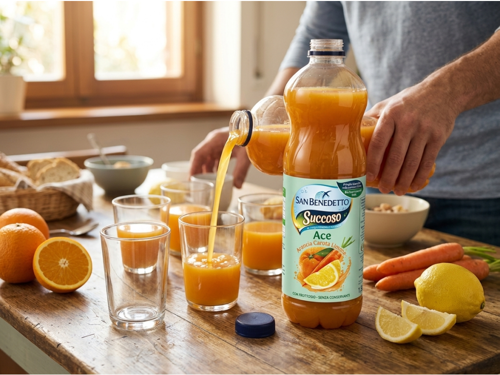 San Benedetto ovocný nápoj Succoso ACE pomeranč, mrkev a citron 1,5 l - podávání