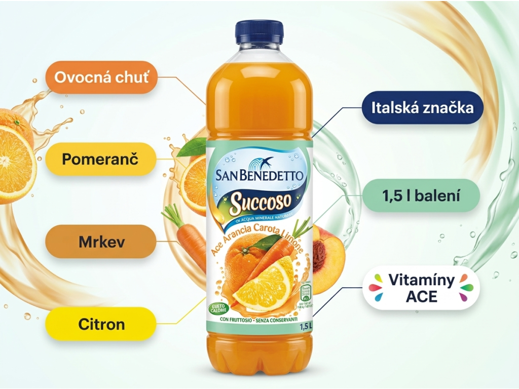 San Benedetto ovocný nápoj Succoso ACE pomeranč, mrkev a citron 1,5 l - hlavní benefity
