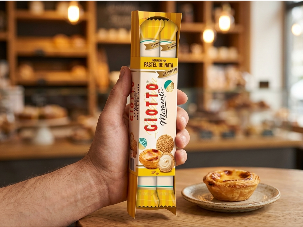 Giotto Momenti Pastel de Nata plněné kuličky 4x9 ks, 154 g - v ruce