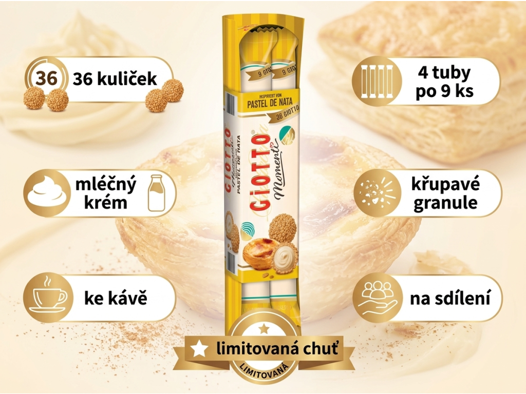 Giotto Momenti Pastel de Nata plněné kuličky 4x9 ks, 154 g - hlavní výhody