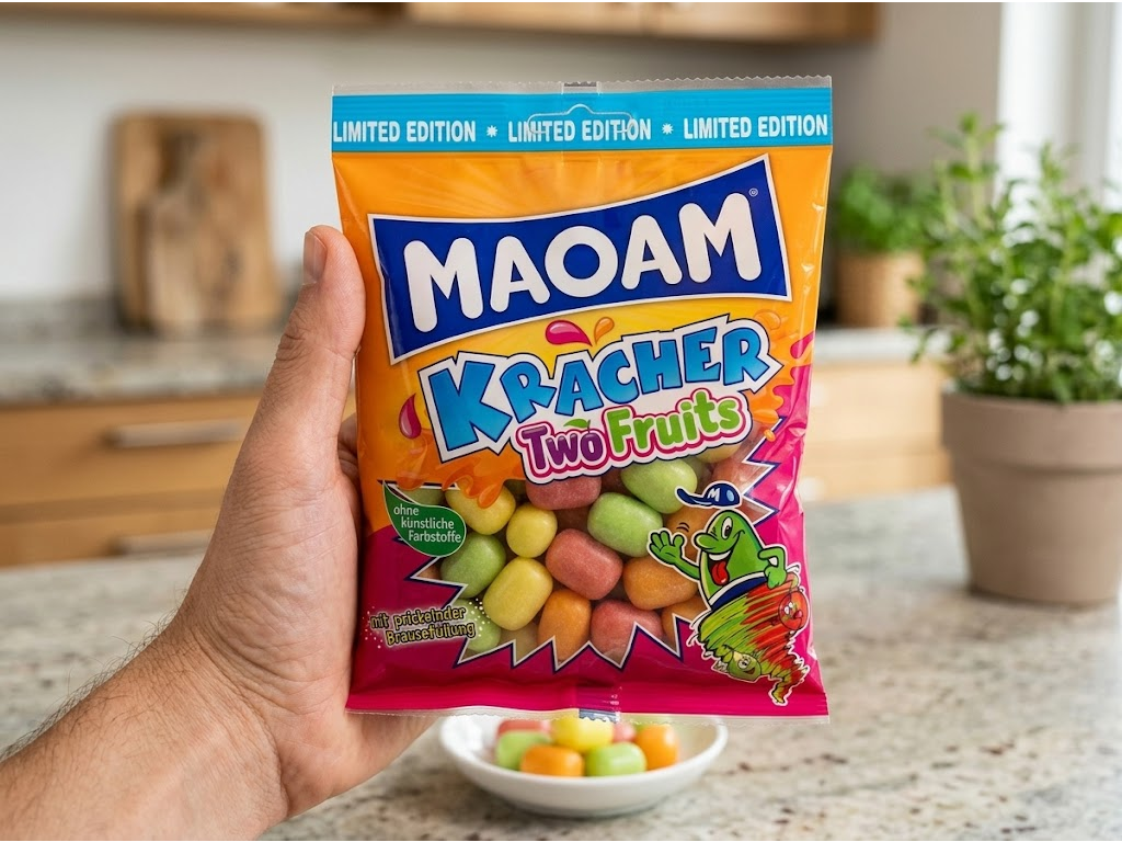 Maoam Kracher Two Fruits - balení v ruce