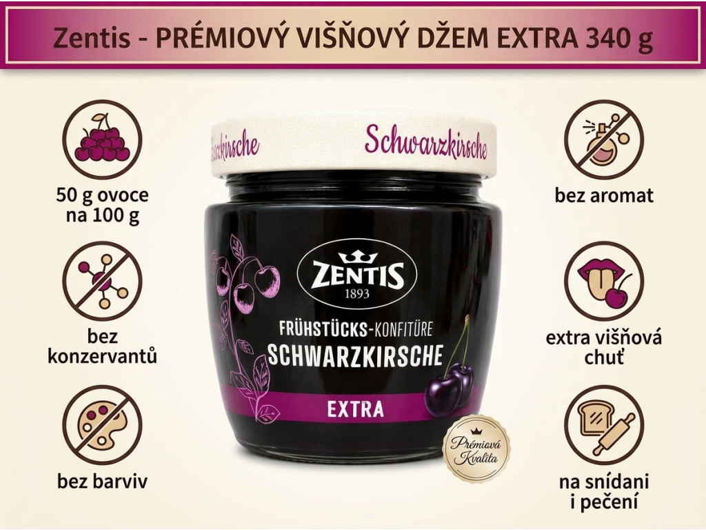 Zentis višňový džem Extra 340 g - benefity