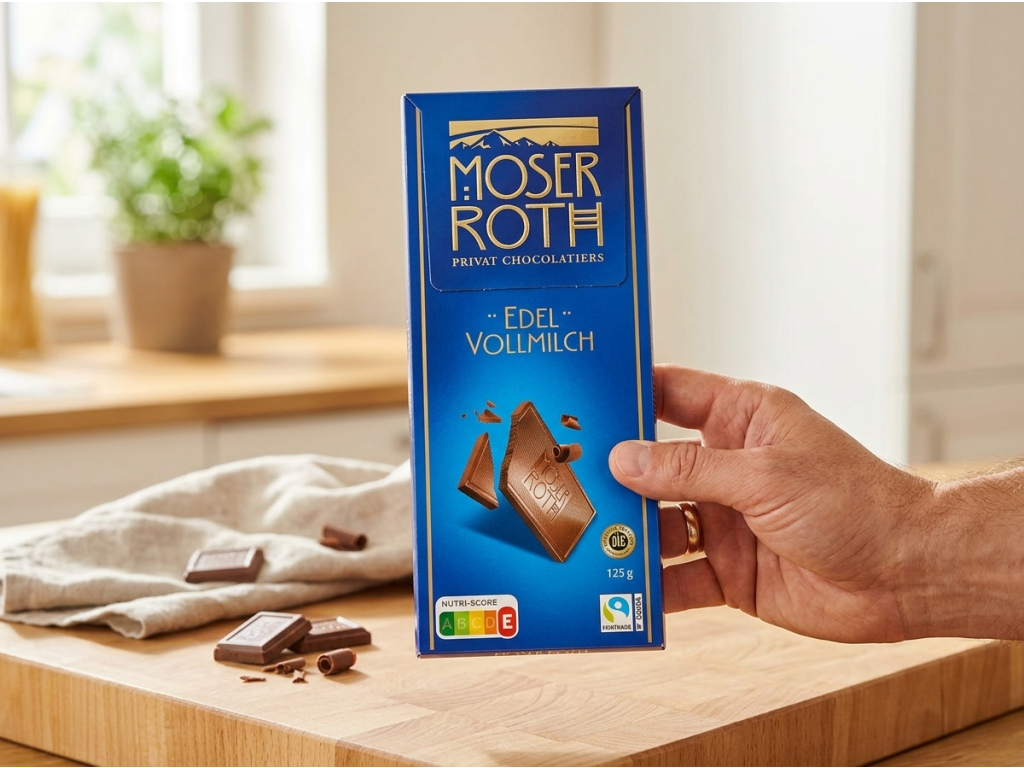 Moser Roth mléčná čokoláda v ruce