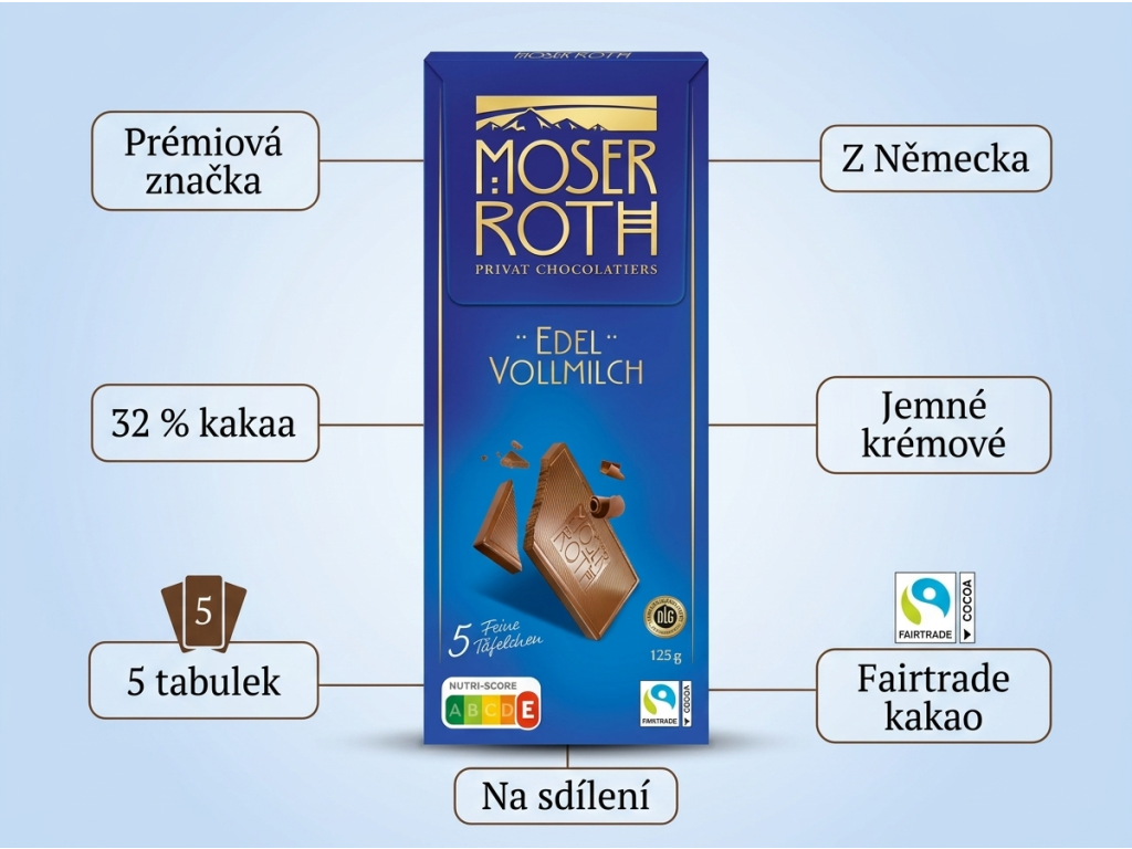 Moser Roth mléčná čokoláda - hlavní benefity