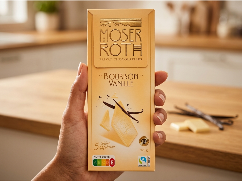Moser Roth bílá čokoláda s Bourbon vanilkou 125 g - balení v ruce