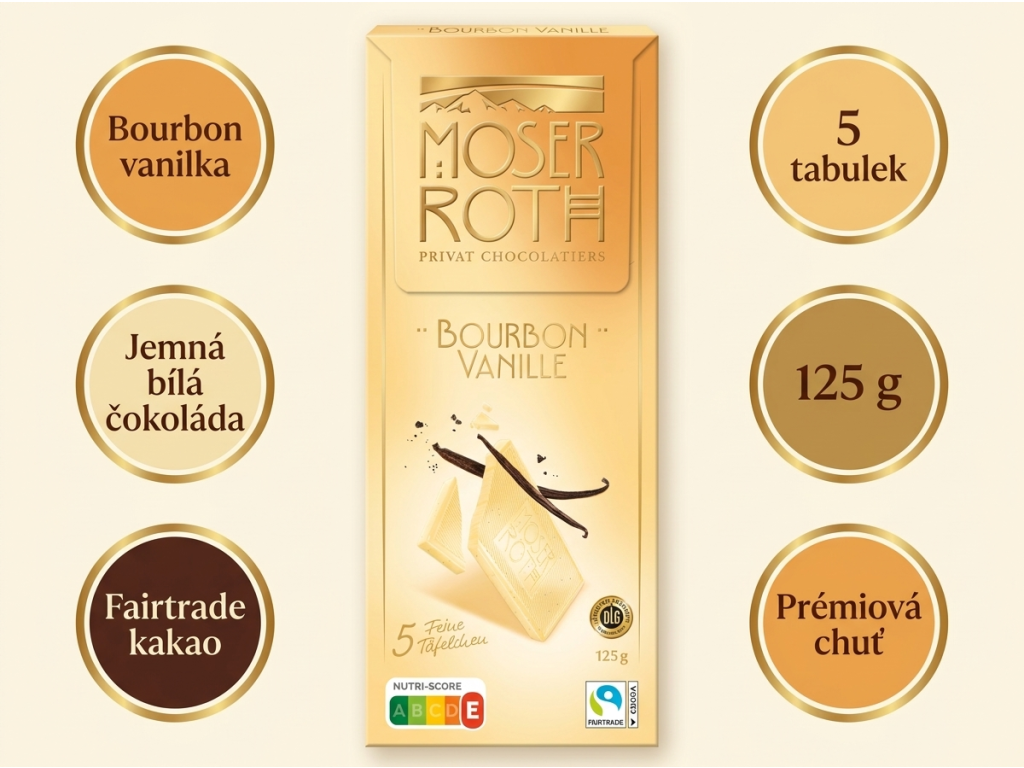 Moser Roth bílá čokoláda s Bourbon vanilkou 125 g - hlavní benefity