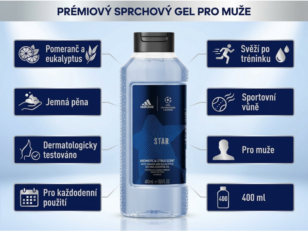 Adidas UEFA Champions League Star sprchový gel - hlavní výhody