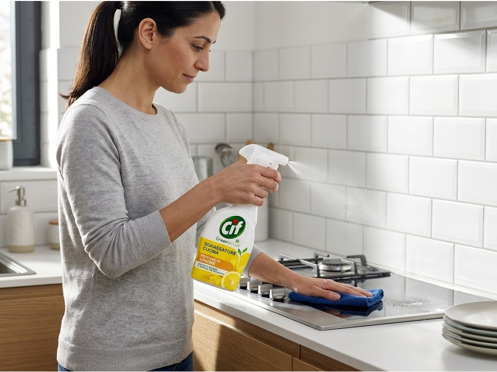 Cif Greenactive kuchyňský odmašťovač při použití