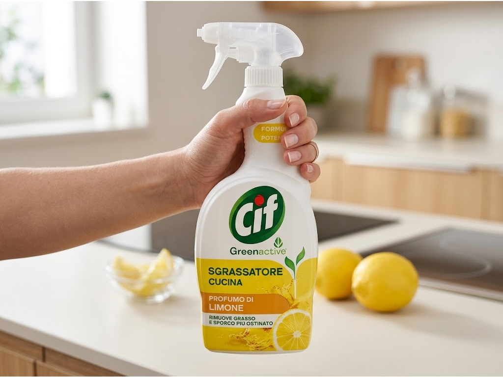 Cif Greenactive kuchyňský odmašťovač v ruce