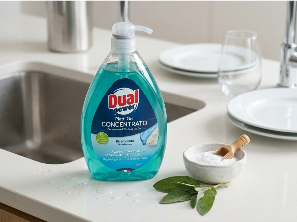 Dual Power koncentrovaný gel na nádobí s jedlou sodou a šalvějí 1 l - použití v kuchyni