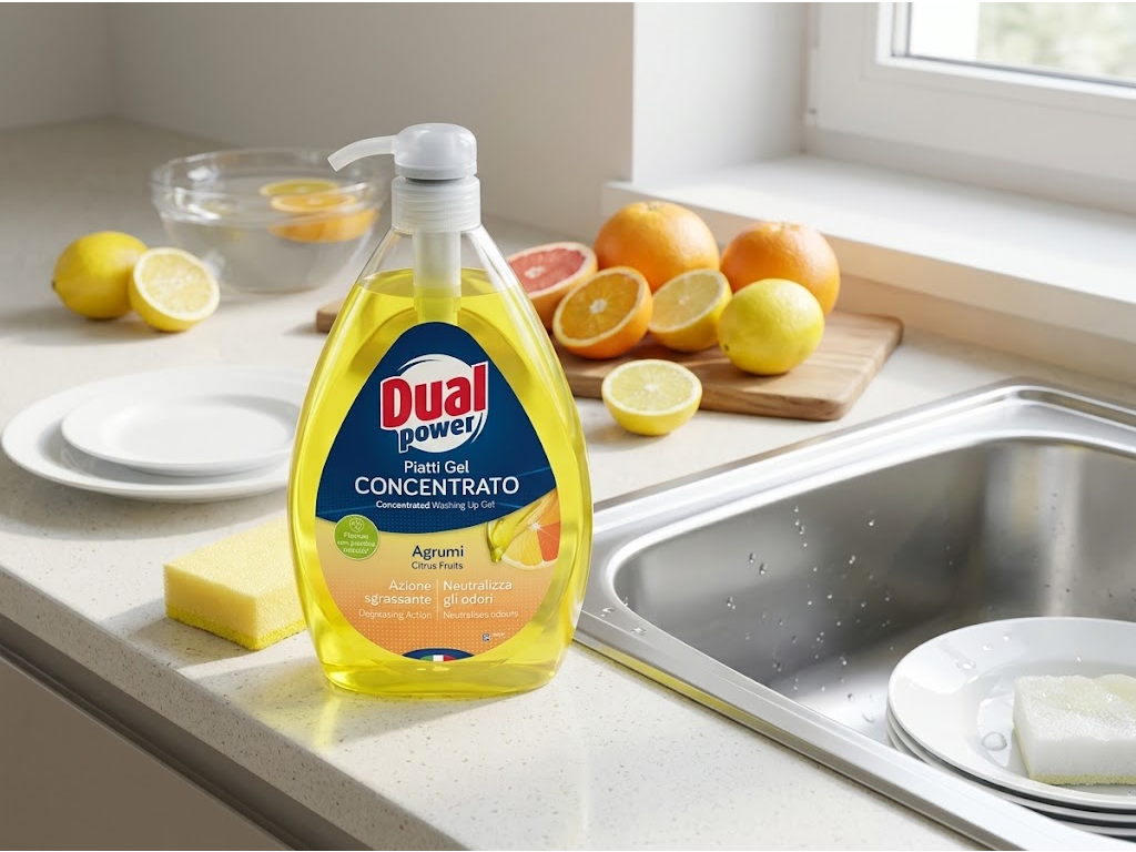 Dual Power koncentrovaný gel na mytí nádobí Agrumi 1 l - citrusová vůně a odmaštění