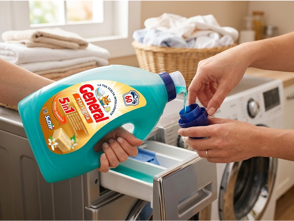 General prací gel Marsiglia s marseillským mýdlem, 60 praní, 2,7 l - použití při praní