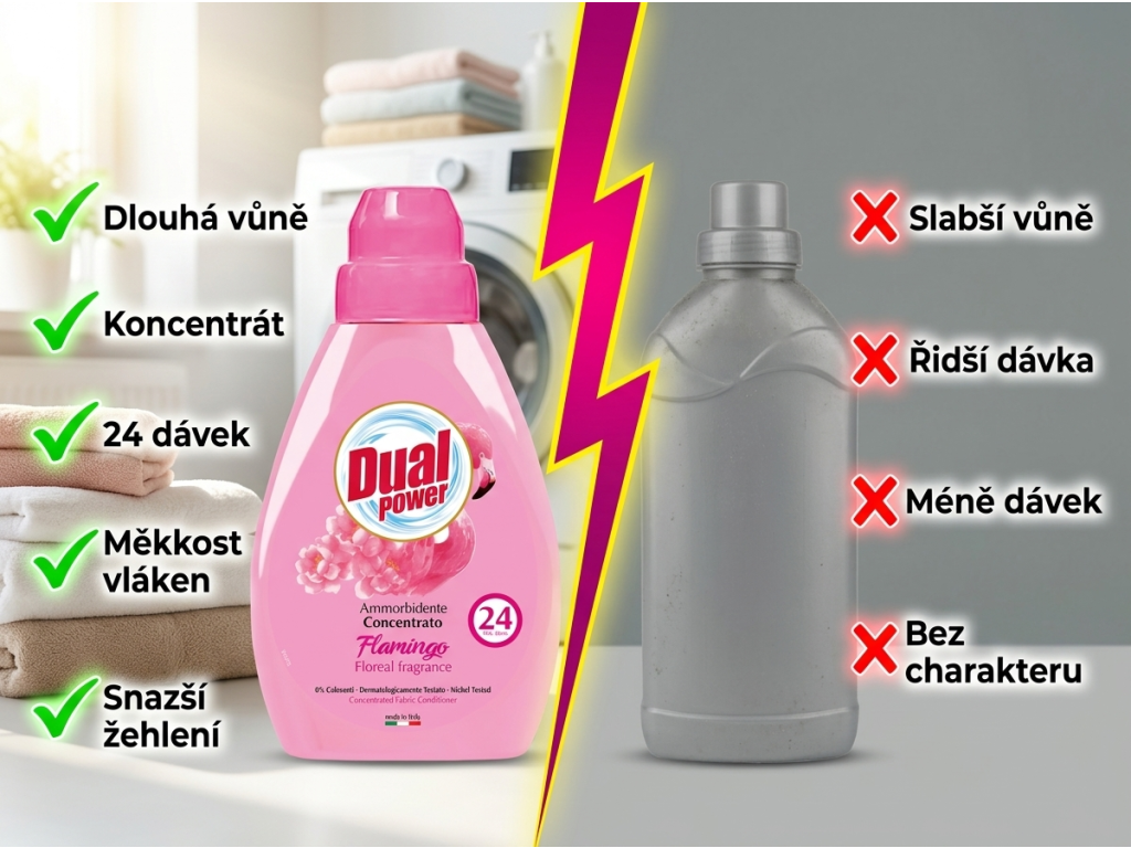 Dual Power koncentrovaná aviváž Flamingo Rosa, 24 dávek, 600 ml - srovnání s běžnou aviváží