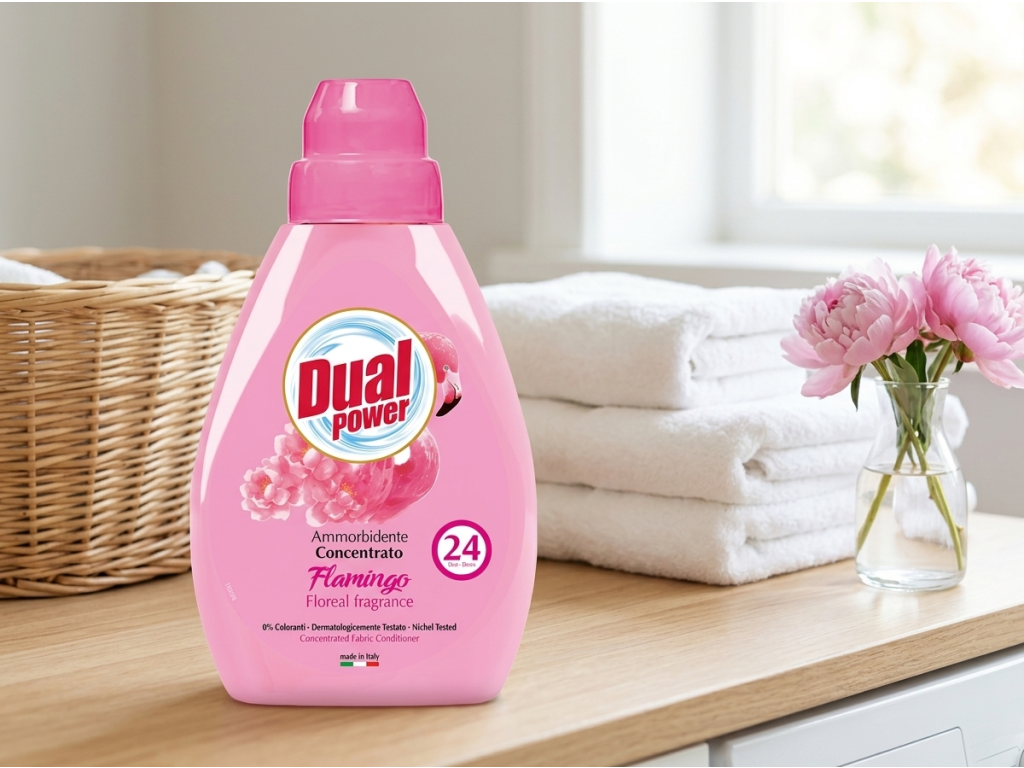Dual Power koncentrovaná aviváž Flamingo Rosa, 24 dávek, 600 ml - vůně a hebkost