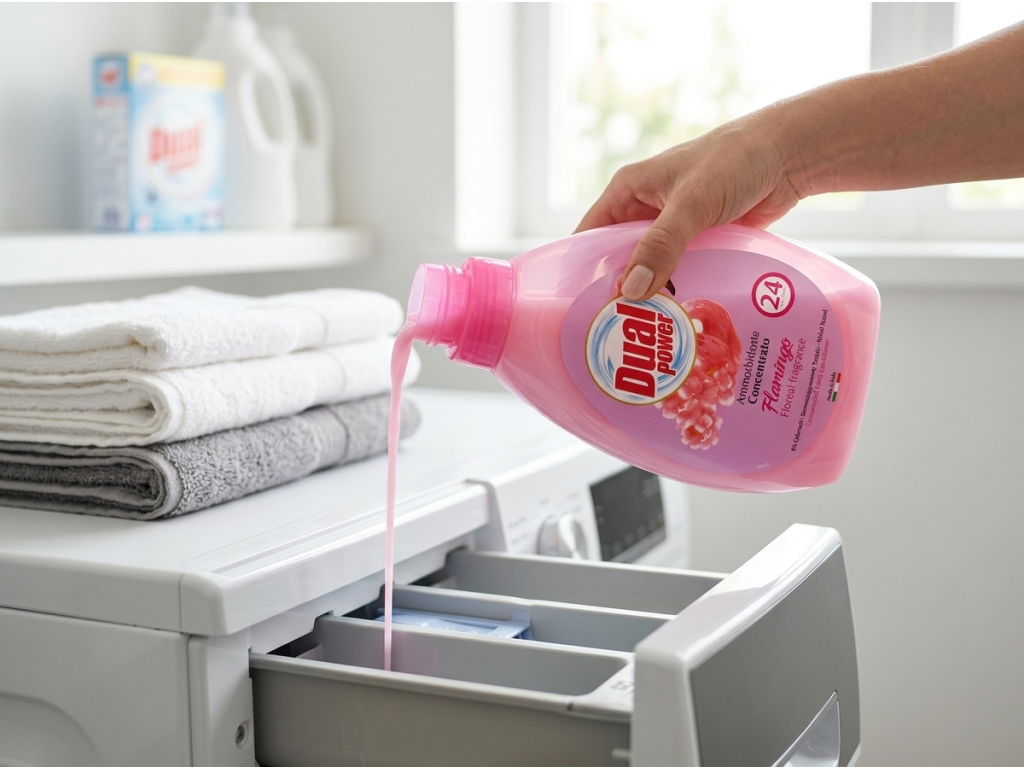 Dual Power koncentrovaná aviváž Flamingo Rosa, 24 dávek, 600 ml - použití při praní