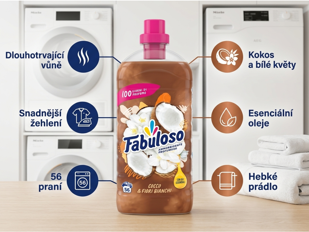 Fabuloso koncentrovaná aviváž kokos a bílé květy 1,25 l, 56 praní - výhody