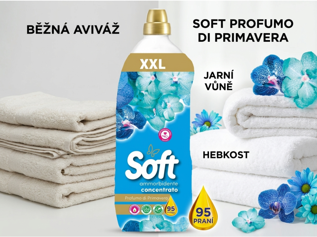 Soft koncentrovaná aviváž s jarní vůní 95 praní 2 l - srovnání s běžnou aviváží